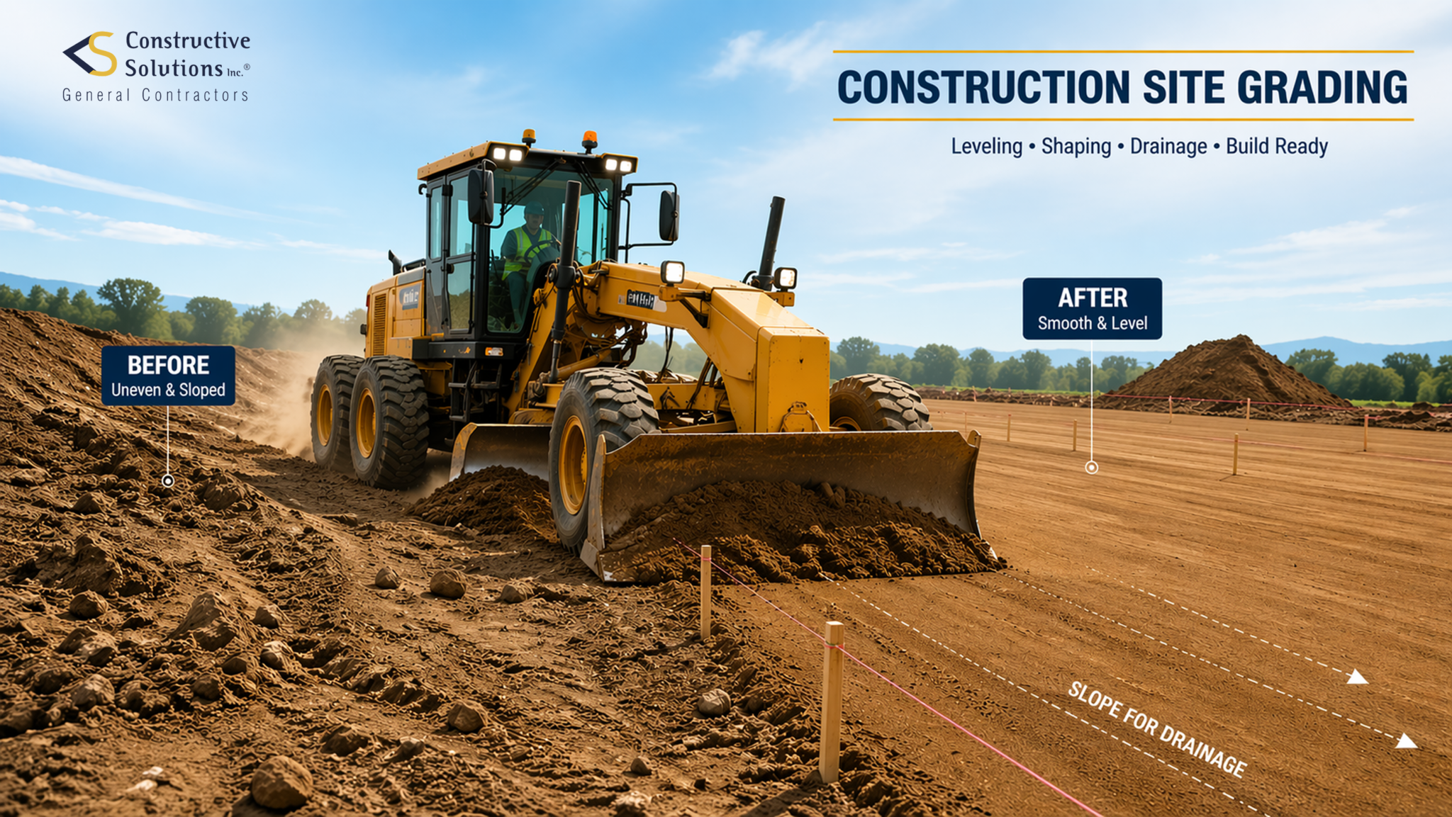 Excavator actively grading a residential site in West Georgia